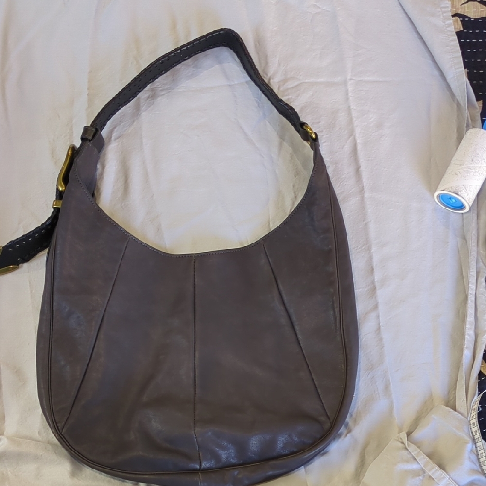 NWOT.  Gorgeous Frye Leather Dark Charcoal/Brown Leather Hobo Bag.